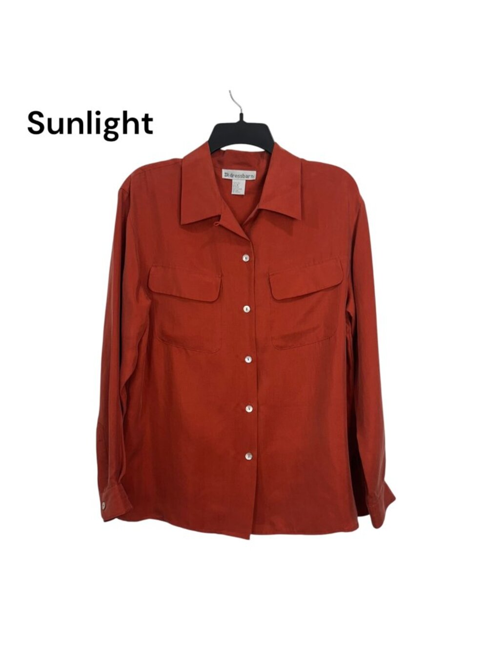Dressbarn Womens Rust Orange Button-Down Long Sleeve Shirt Blouse SZ M 100% Silk